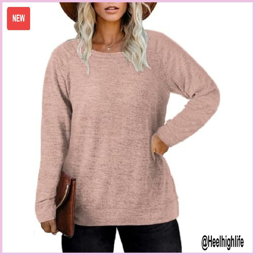 Plus Size Long Sleeve Crewneck Sweatshirt Tunic XL-4XL Soft Casual - Picture 3 of 8